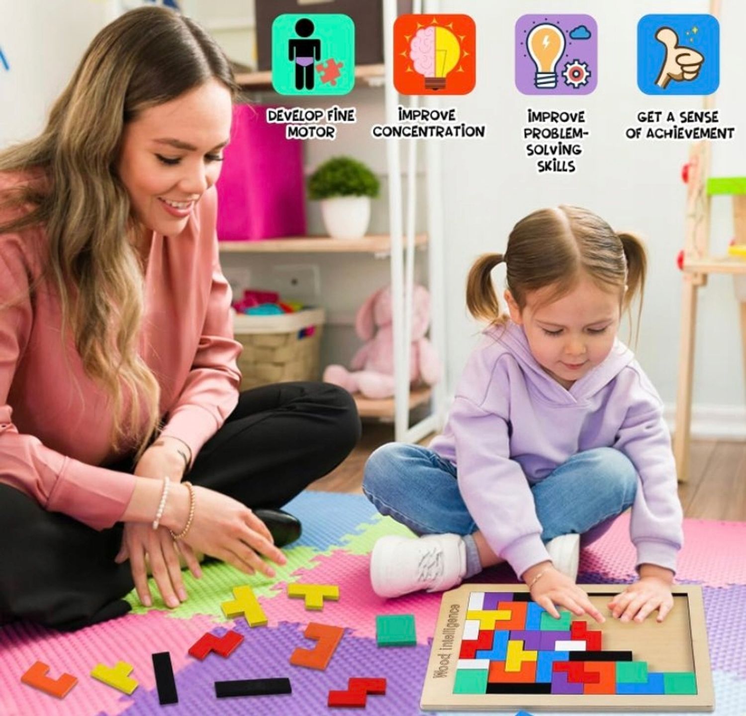 Tetris puidust klotsimõistatus, Montessori 3D loogikamäng - Pilt 2
