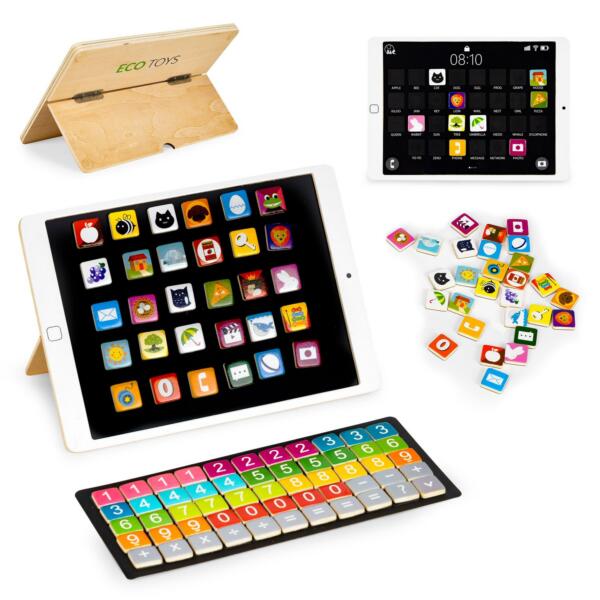 ECOTOYS puidust magnetiline õppetahvel-tablet lastele