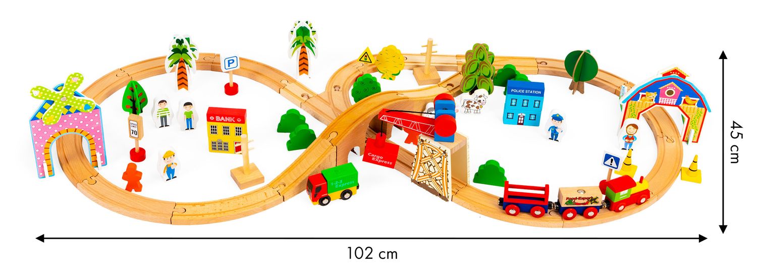 ECOTOYS puidust rongikomplekt raudteega, 74 osa - Pilt 5