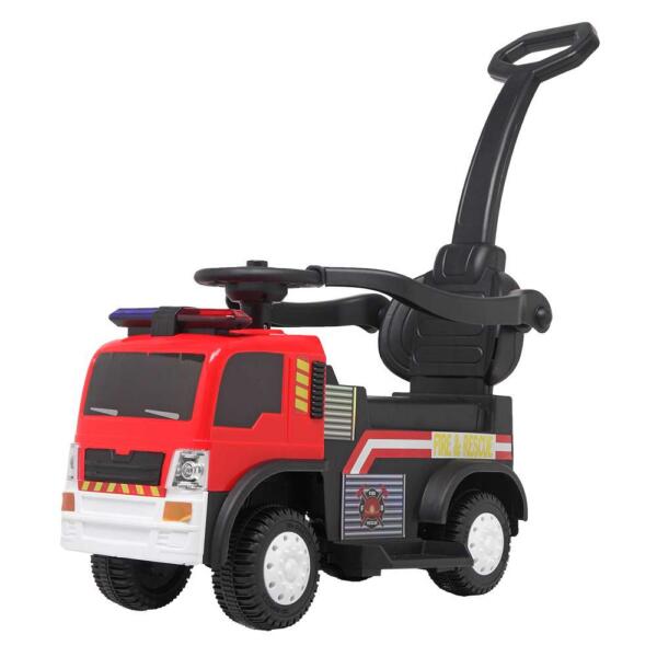 Laste elektriline tuletõrjeauto lükkesangaga, 3 ühes FireTruck, 30W 6V, nahkistmega, muusikamängijaga