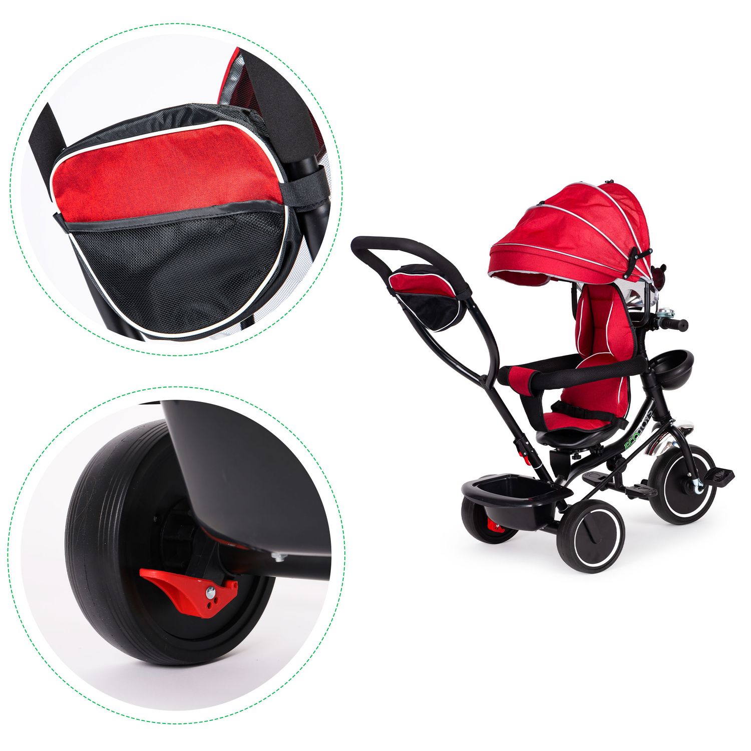 ECOTOYS kolmerattaline jalgratas pöörleva istme ja katusega - Pilt 5