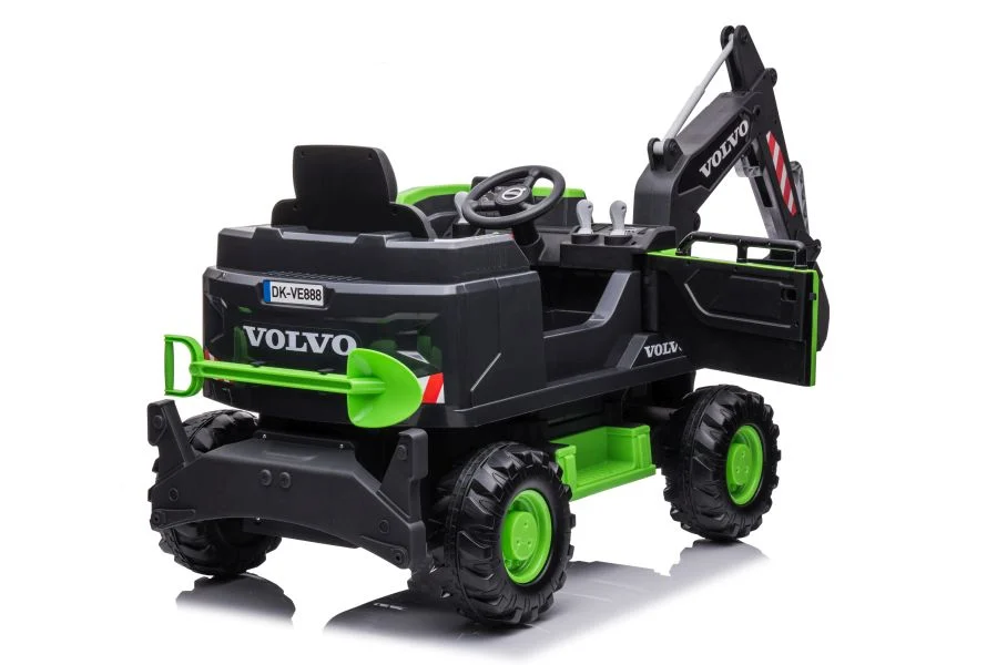 Elektriline lasteekskavaator Volvo, 90W 12V, elektrilise laadijaga, polstriga iste, roheline - Pilt 3