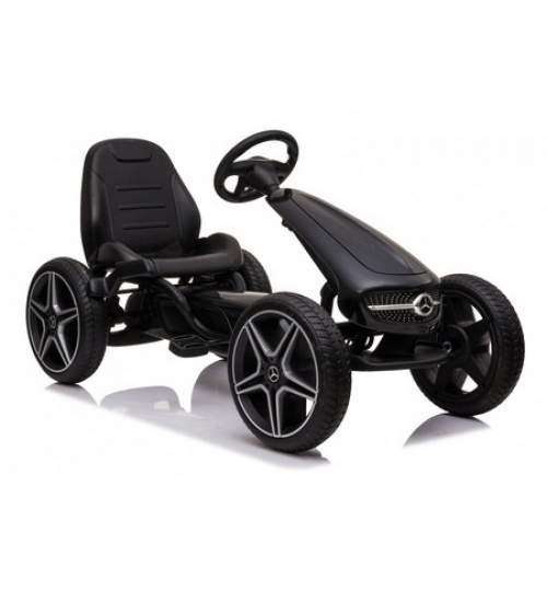 Litsenseeritud GO-kart Mercedes pedaalidega, täiskummist rattad, reguleeritav iste, turvarihm, must