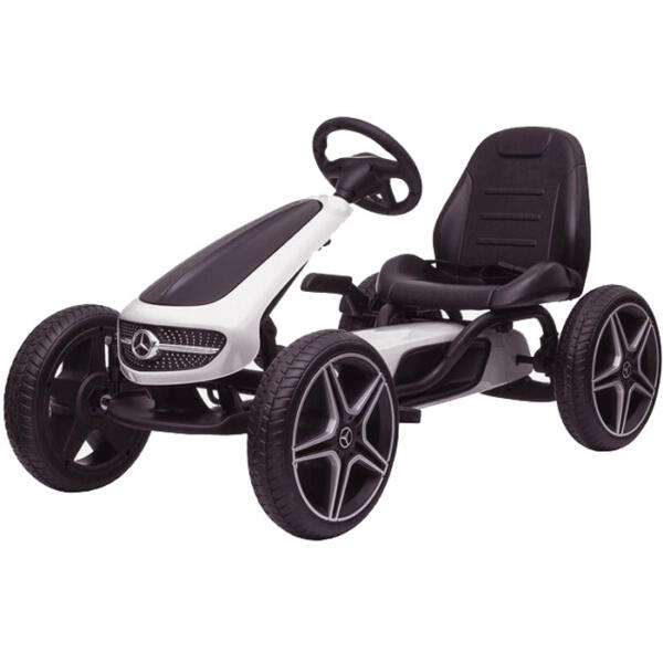 Litsenseeritud GO-kart Mercedes pedaalidega, täiskummist rattad, reguleeritav iste, turvarihm, valge