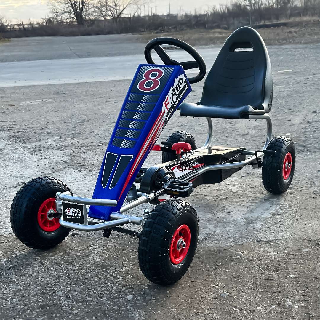 Pedaalidega Go-Kart mudel F8-3, vanuses 6-15 aastat, täispumbatavate ratastega, sinine - Pilt 4