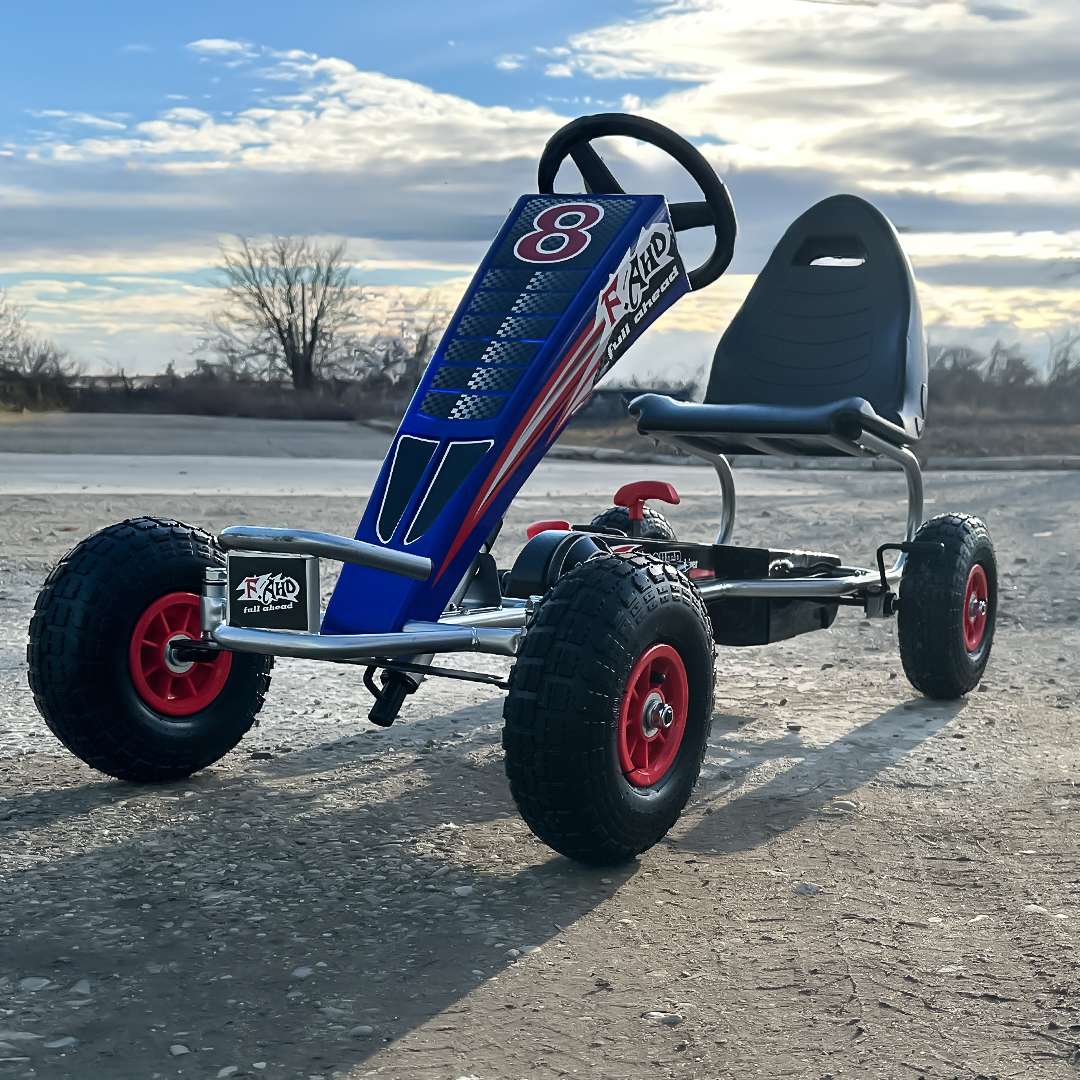 Pedaalidega Go-Kart mudel F8-3, vanuses 6-15 aastat, täispumbatavate ratastega, sinine - Pilt 3