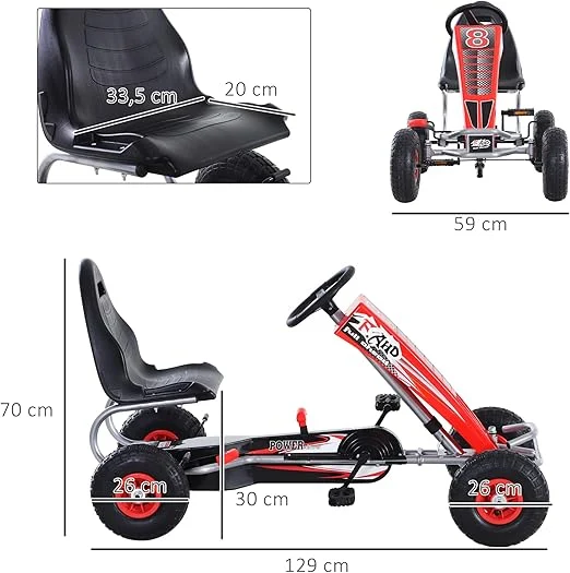 Pedaalidega Go-Kart mudel F8-3, vanuses 6-15 aastat, täispumbatavate ratastega, punane - Pilt 3