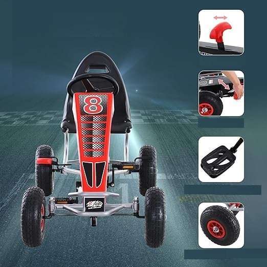 Pedaalidega Go-Kart mudel F8-3, vanuses 6-15 aastat, täispumbatavate ratastega, punane - Pilt 2