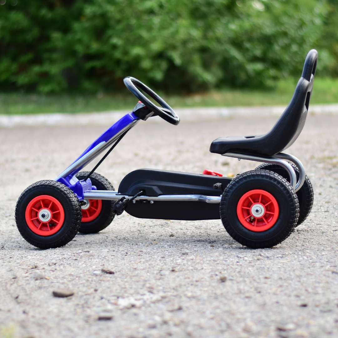 Pedaalidega laste Go-Kart A-05-1, vanuses 3-8 aastat, täispumbatavate ratastega, sinine - Pilt 5