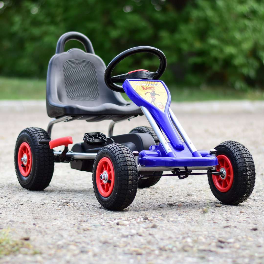 Pedaalidega laste Go-Kart A-05-1, vanuses 3-8 aastat, täispumbatavate ratastega, sinine - Pilt 3