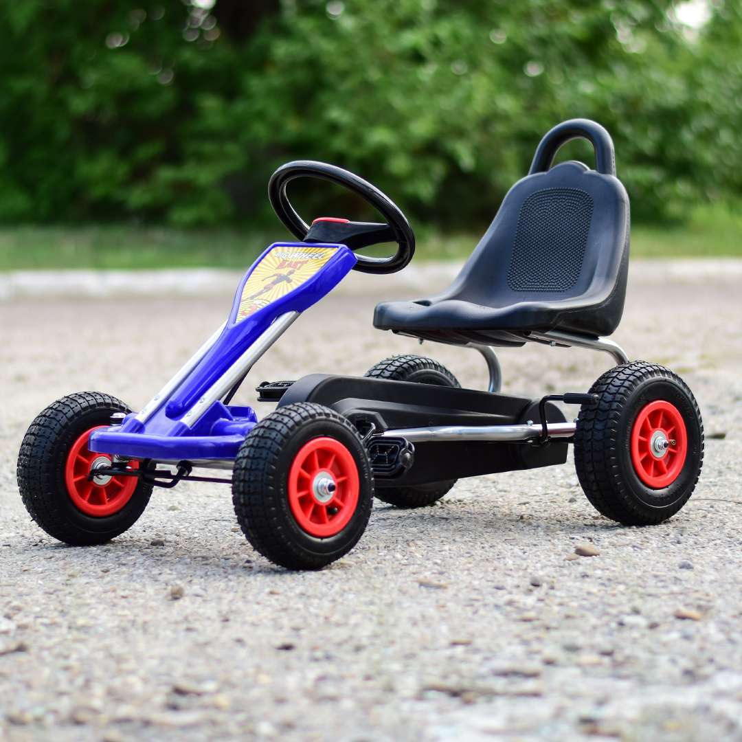 Pedaalidega laste Go-Kart A-05-1, vanuses 3-8 aastat, täispumbatavate ratastega, sinine - Pilt 4
