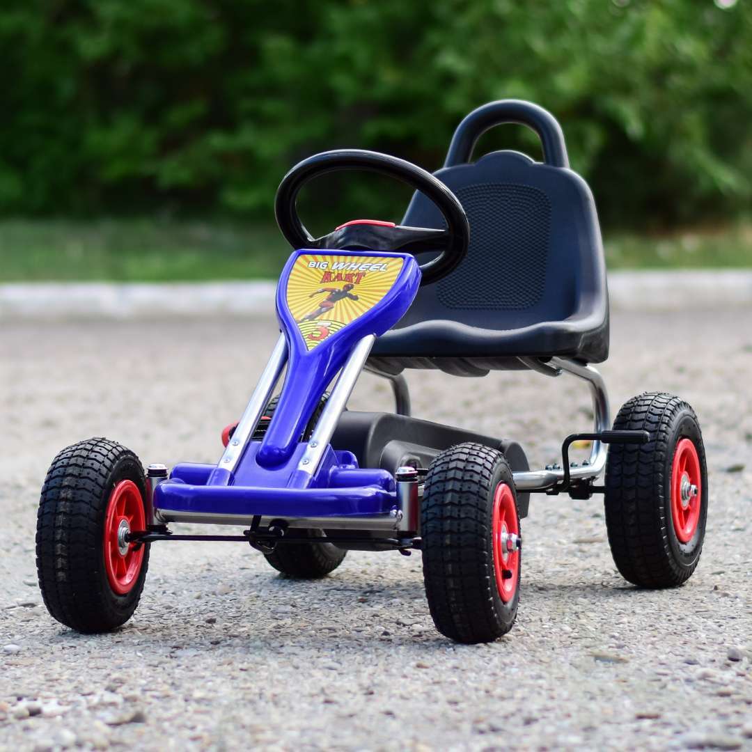 Pedaalidega laste Go-Kart A-05-1, vanuses 3-8 aastat, täispumbatavate ratastega, sinine - Pilt 2