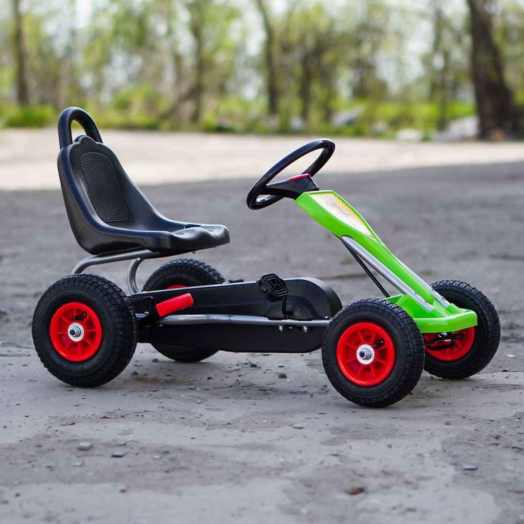 Pedaalidega laste Go-Kart A-05-1, vanuses 3-8 aastat, täispumbatavate ratastega, roheline - Pilt 4