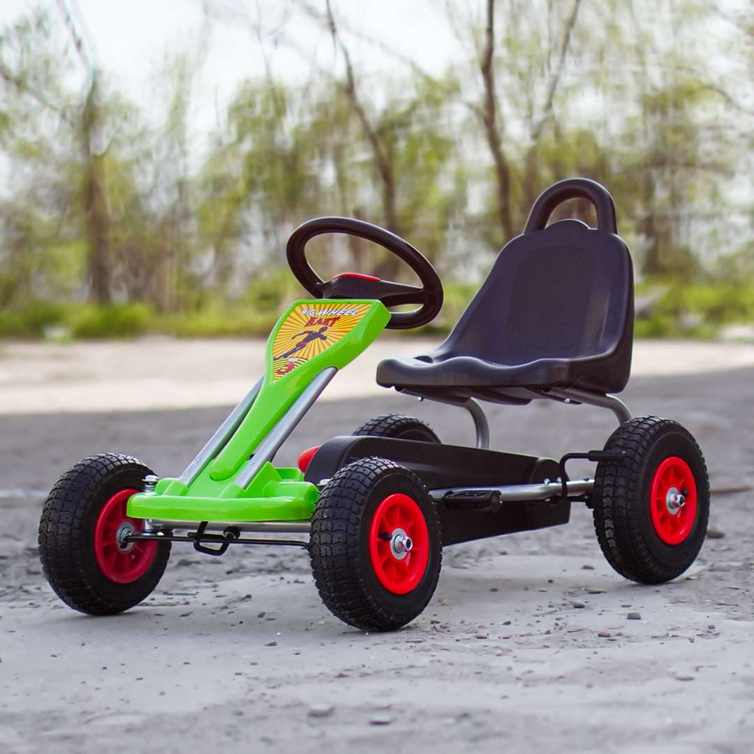 Pedaalidega laste Go-Kart A-05-1, vanuses 3-8 aastat, täispumbatavate ratastega, roheline - Pilt 2