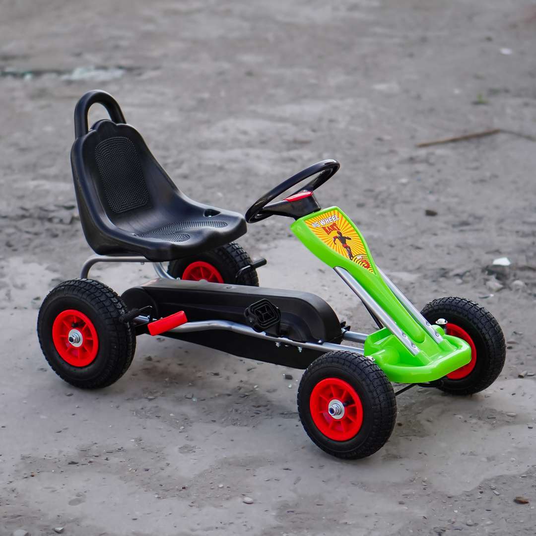 Pedaalidega laste Go-Kart A-05-1, vanuses 3-8 aastat, täispumbatavate ratastega, roheline - Pilt 5