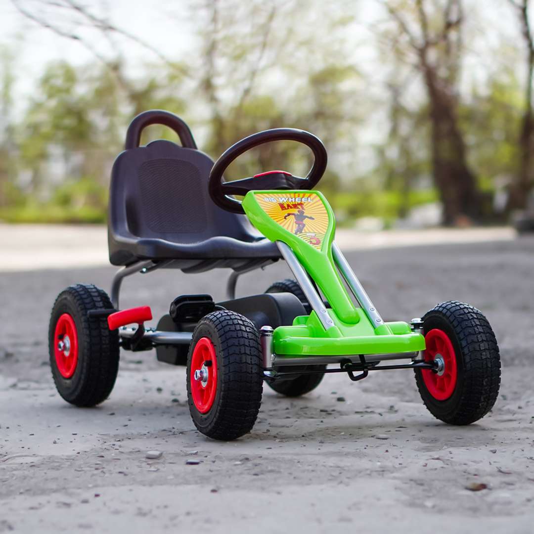 Pedaalidega laste Go-Kart A-05-1, vanuses 3-8 aastat, täispumbatavate ratastega, roheline - Pilt 3