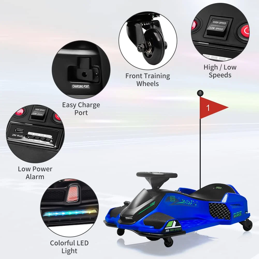 Elektriline lastekart Rider Drift 360, 180W, 24V, kaitsevarustusega, sinine - Pilt 3