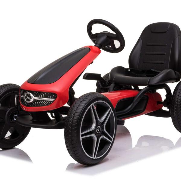 Litsenseeritud GO-kart Mercedes pedaalidega, täiskummist rattad, reguleeritav iste, turvarihm, punane