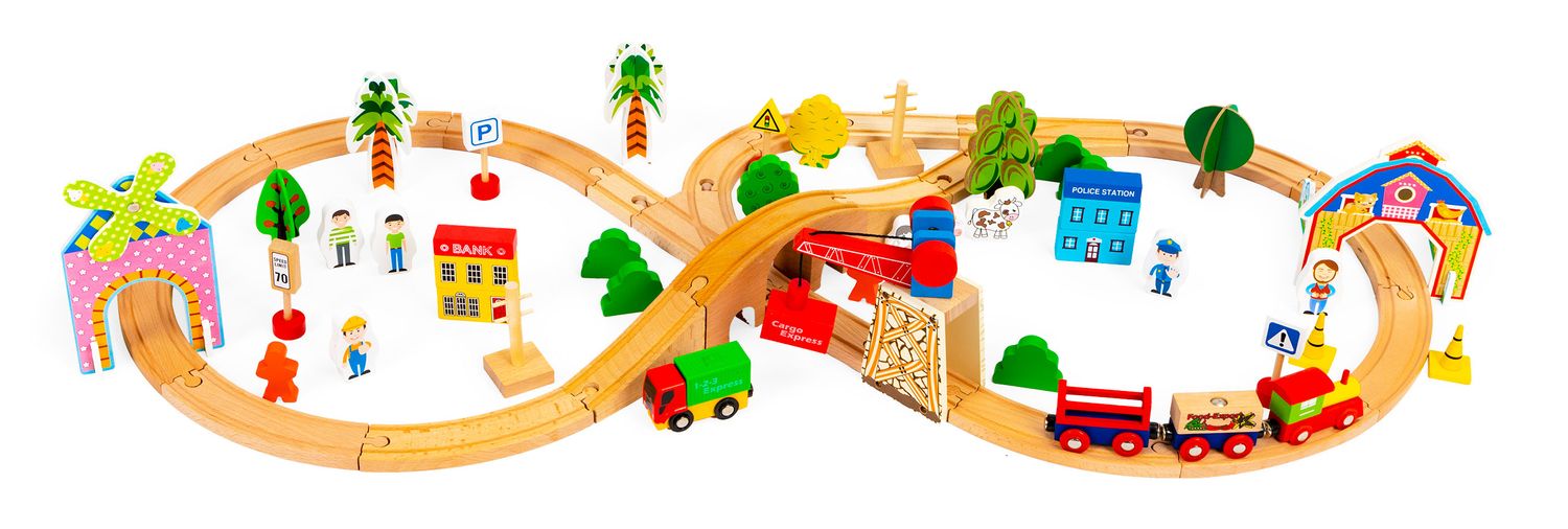ECOTOYS puidust rongikomplekt raudteega, 74 osa - Pilt 9