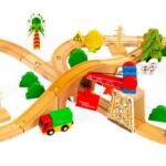 ECOTOYS puidust rongikomplekt raudteega, 74 osa
