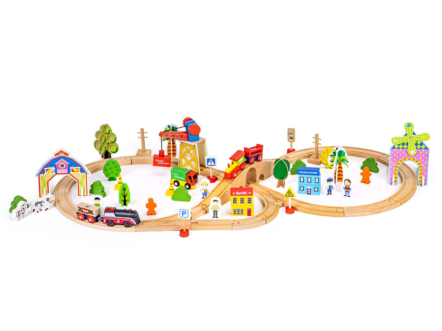 ECOTOYS puidust rongikomplekt raudteega, 74 osa - Pilt 7