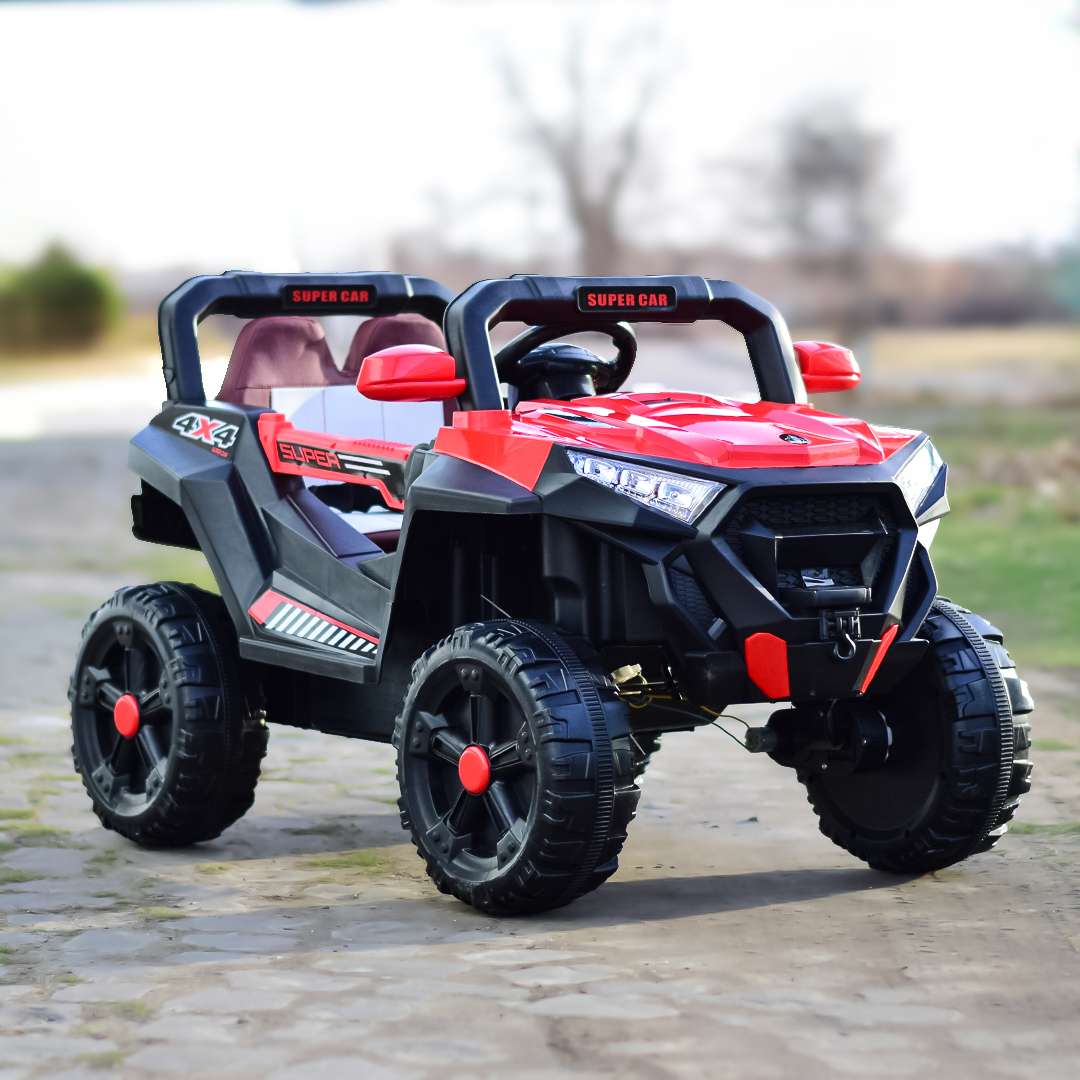 Elektriline lasteauto SuperCar 4x4, 100W, 12V, nahkistmega, muusikamängijaga, punane - Pilt 4