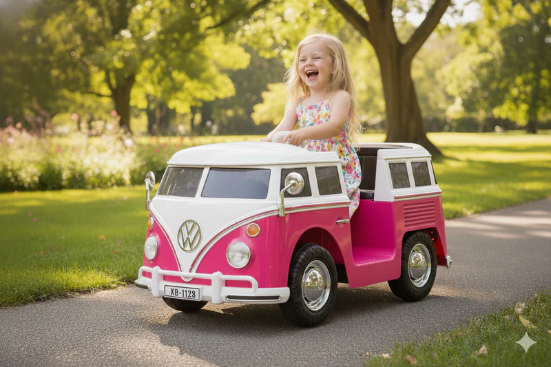 Elektriline lasteauto VW Samba Bus, 70W, 12V 7Ah aku, pehmed rattad, pehmendatud iste, roosa - Pilt 2