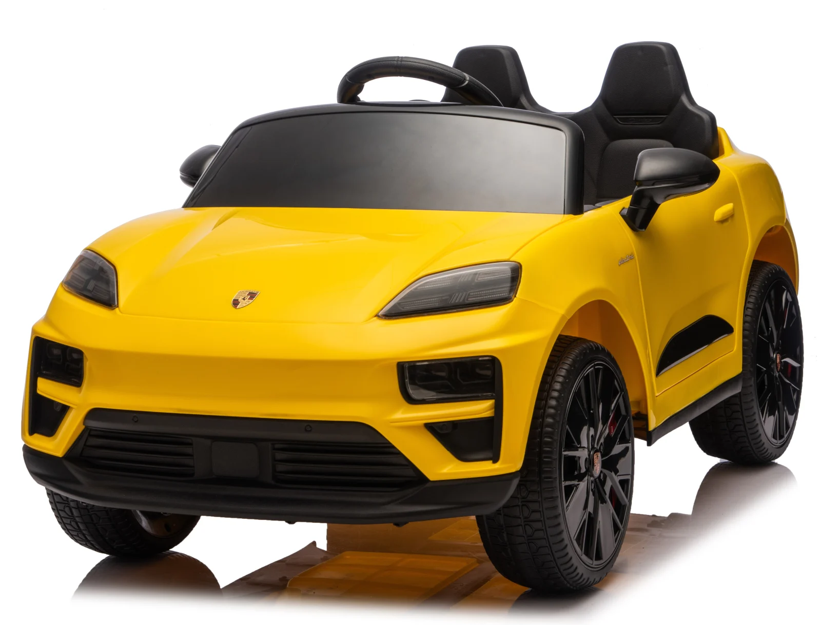 Porsche Macan elektriline lasteauto, 140W, 12V, EVA-rattad, ökonahkne iste, Premium, kollane