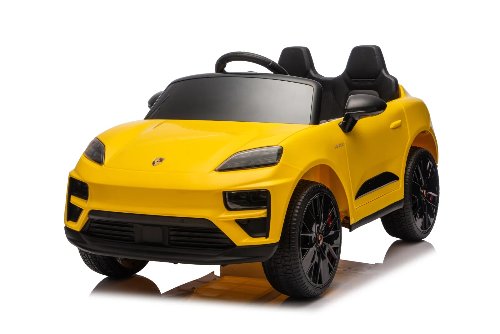 Porsche Macan elektriline lasteauto, 140W, 12V, EVA-rattad, ökonahkne iste, Premium, kollane - Pilt 2