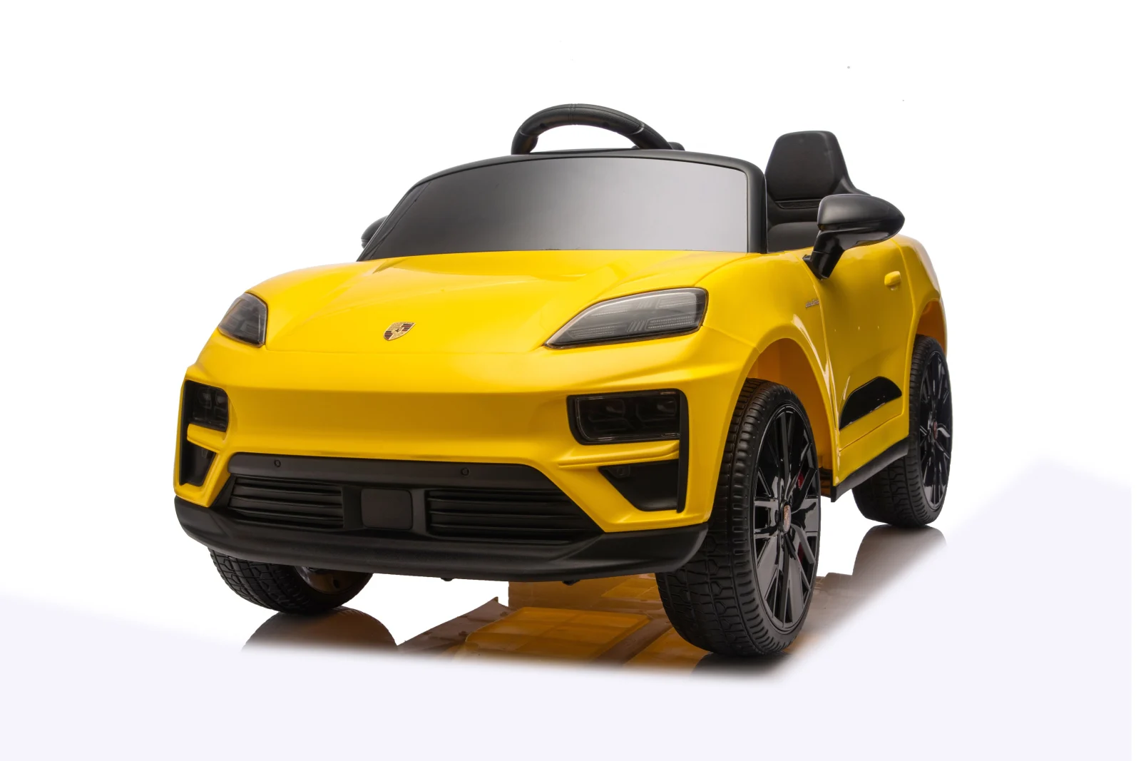 Porsche Macan elektriline lasteauto, 140W, 12V, EVA-rattad, ökonahkne iste, Premium, kollane - Pilt 5