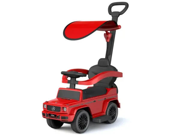 2-ühes lasteauto ja jalgadeta jooksuratas, litsentseeritud, Mercedes G350d, päikesevisiiriga, punane