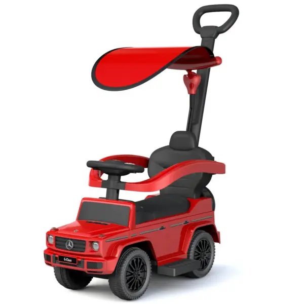 2-ühes lasteauto ja jalgadeta jooksuratas, litsentseeritud, Mercedes G350d, päikesevisiiriga, punane