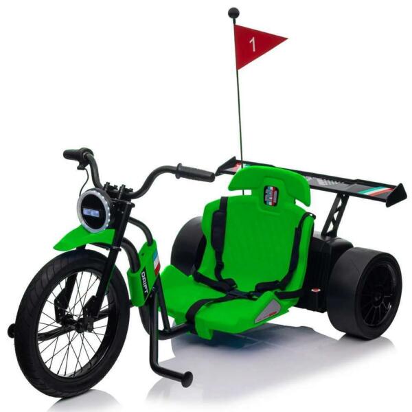 Lastele elektriline Drift-Trike mootorratas, vanuses 5-12 aastat, 500W, 24V, 10Ah, roheline