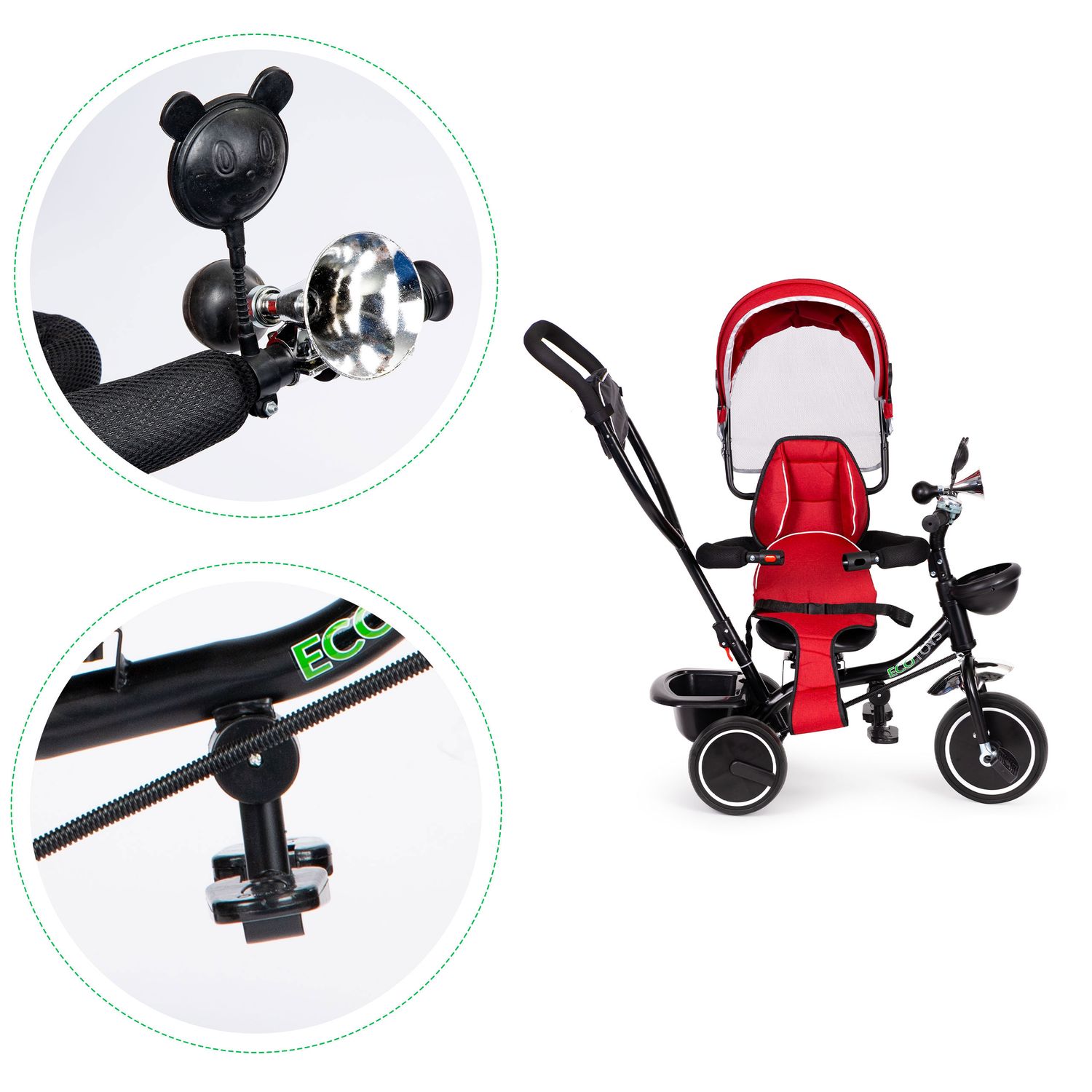 ECOTOYS kolmerattaline jalgratas pöörleva istme ja katusega - Pilt 7