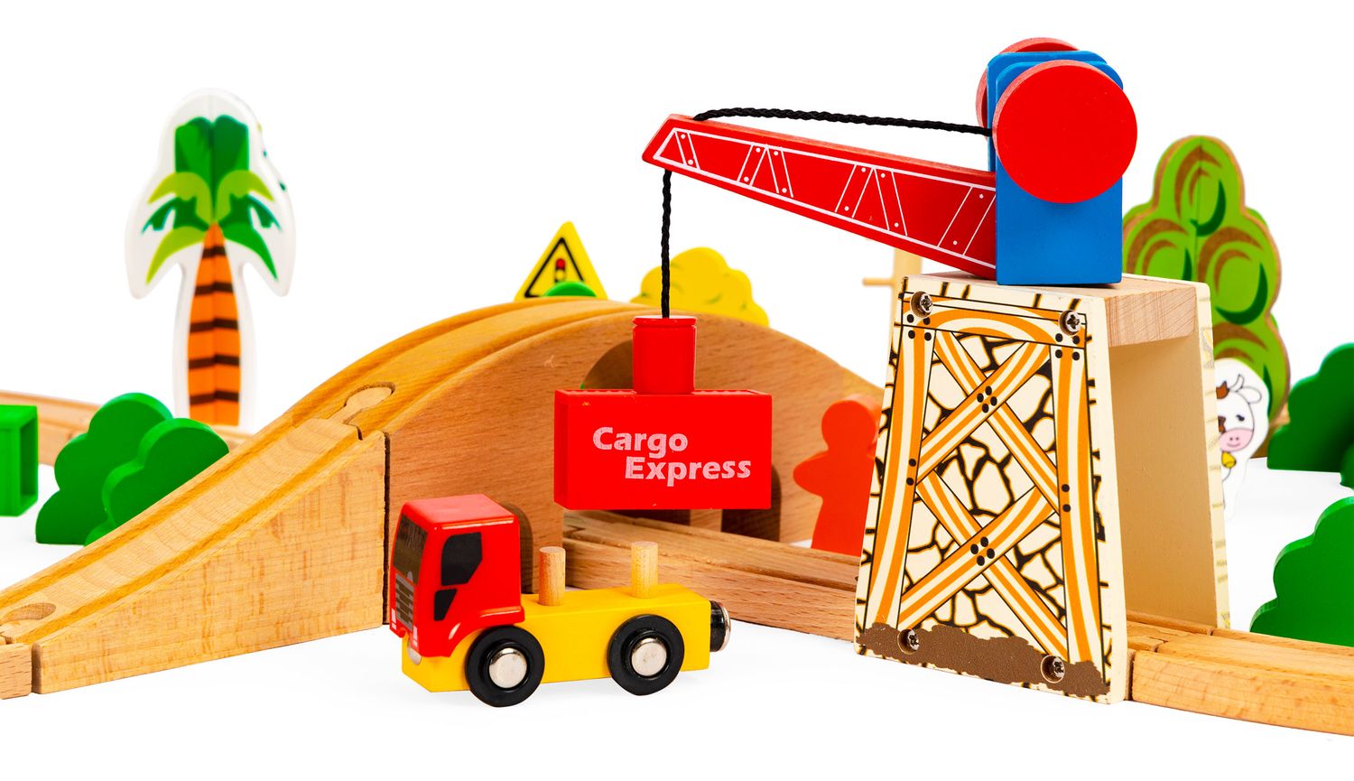 ECOTOYS puidust rongikomplekt raudteega, 74 osa - Pilt 3