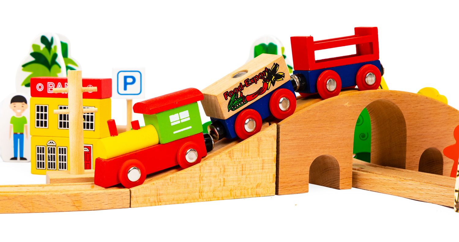 ECOTOYS puidust rongikomplekt raudteega, 74 osa - Pilt 6