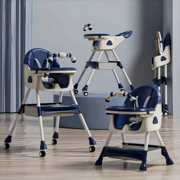 Lasteesikstool / mängutool vanuses 6-36 kuud, reguleeritava kõrgusega, eemaldatava lauakesega, turvarihmadega, sinine