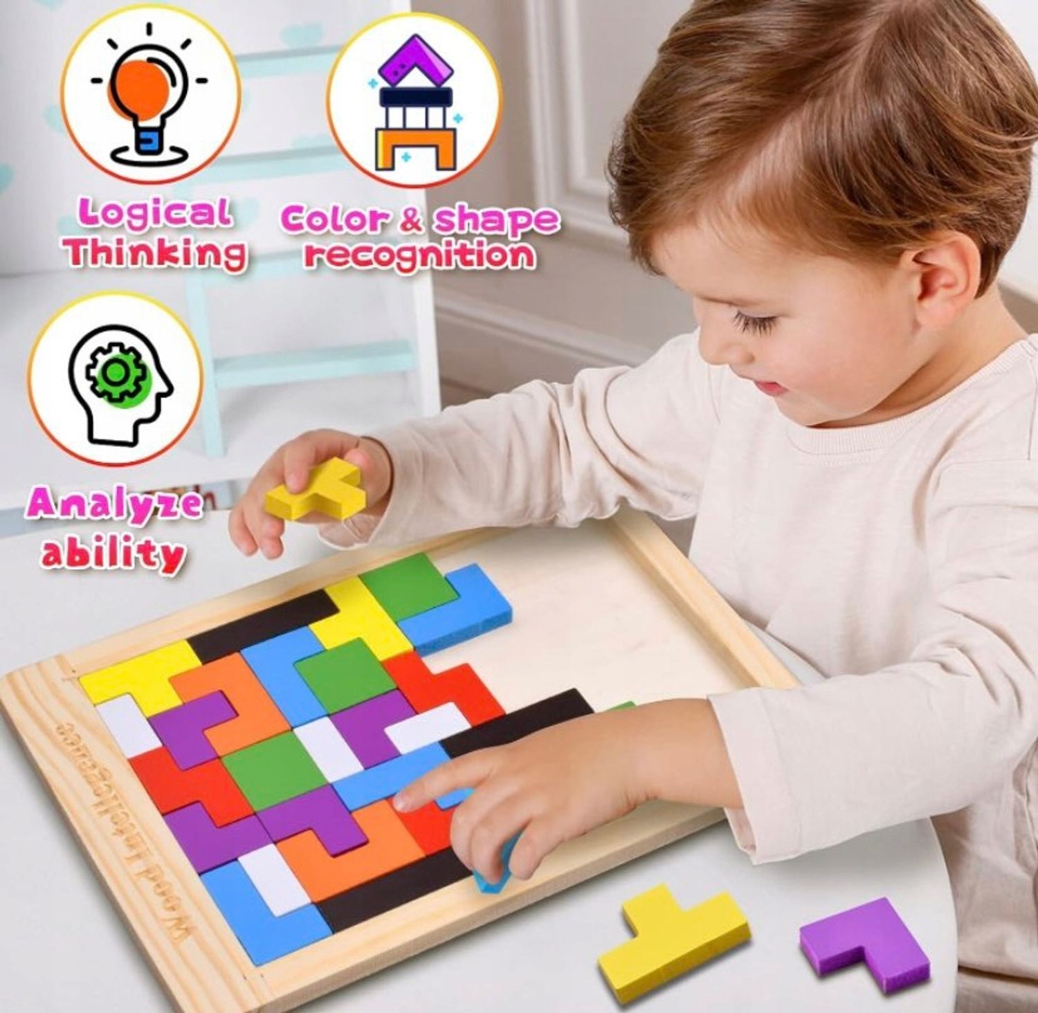 Tetris puidust klotsimõistatus, Montessori 3D loogikamäng - Pilt 6