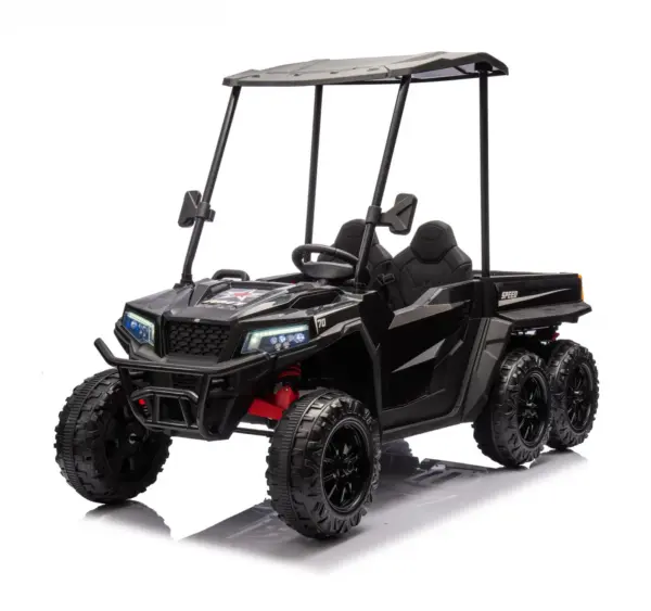 Premium 2-kohaline laste UTV, Gladiator stiilis, 180W 12V, pehmed EVA rattad, polsterdatud iste, Bluetooth, must