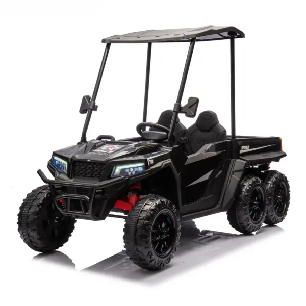 Premium 2-kohaline laste UTV, Gladiator stiilis, 180W 12V, pehmed EVA rattad, polsterdatud iste, Bluetooth, must