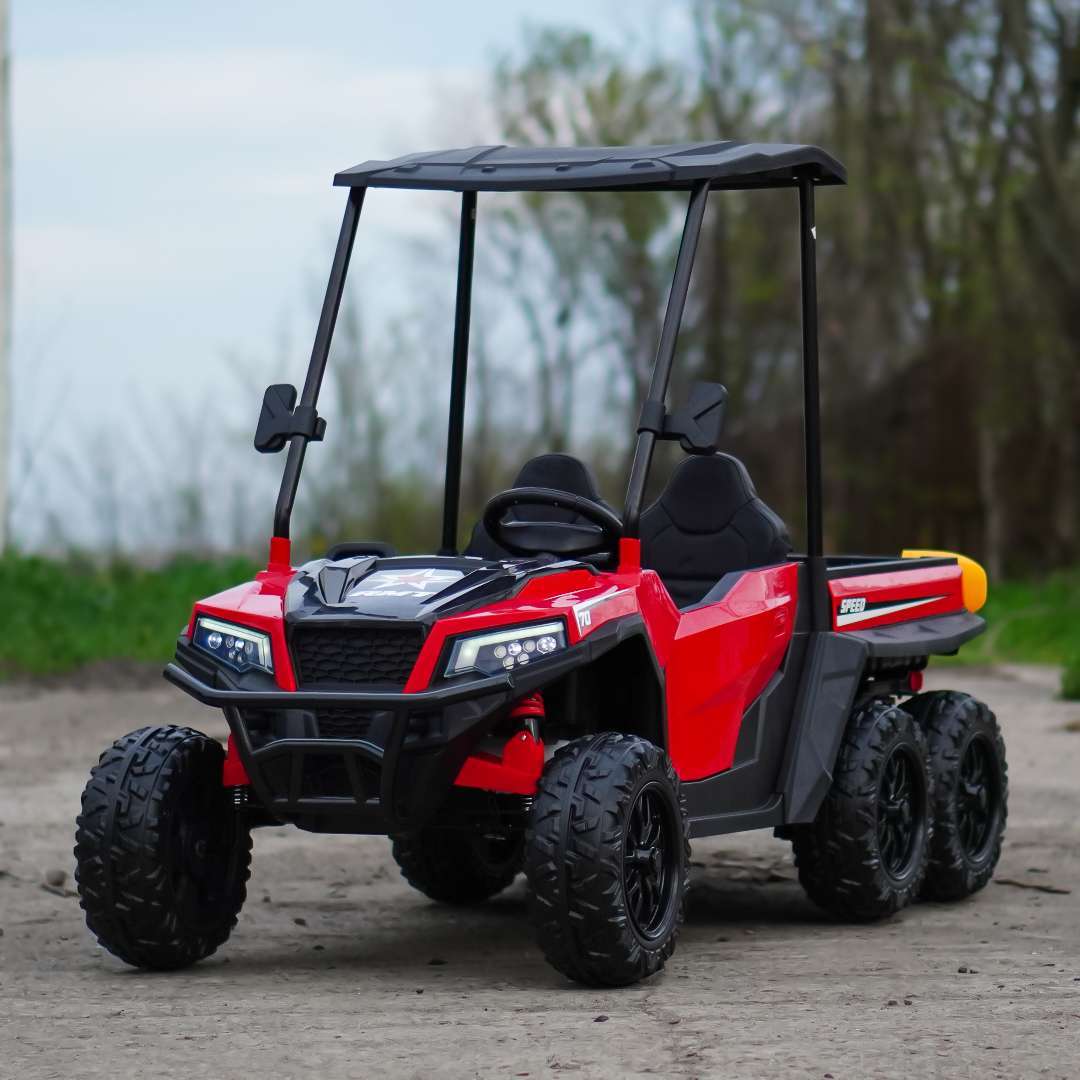Premium 2-kohaline laste UTV, Gladiator stiilis, 180W 12V, pehmed EVA rattad, polsterdatud iste, Bluetooth, punane - Pilt 3