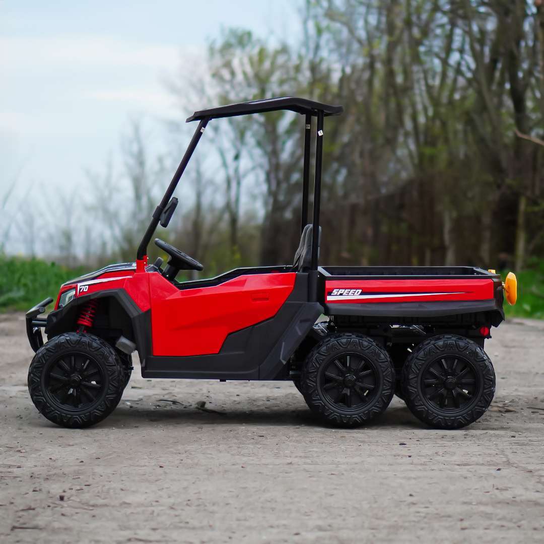 Premium 2-kohaline laste UTV, Gladiator stiilis, 180W 12V, pehmed EVA rattad, polsterdatud iste, Bluetooth, punane - Pilt 5
