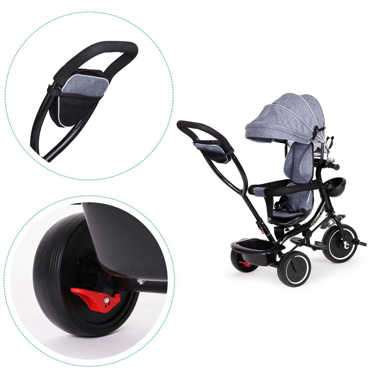 Kolmerattaline jalgratas pöörleva istme ja halli katusega - ECOTOYS - Pilt 7