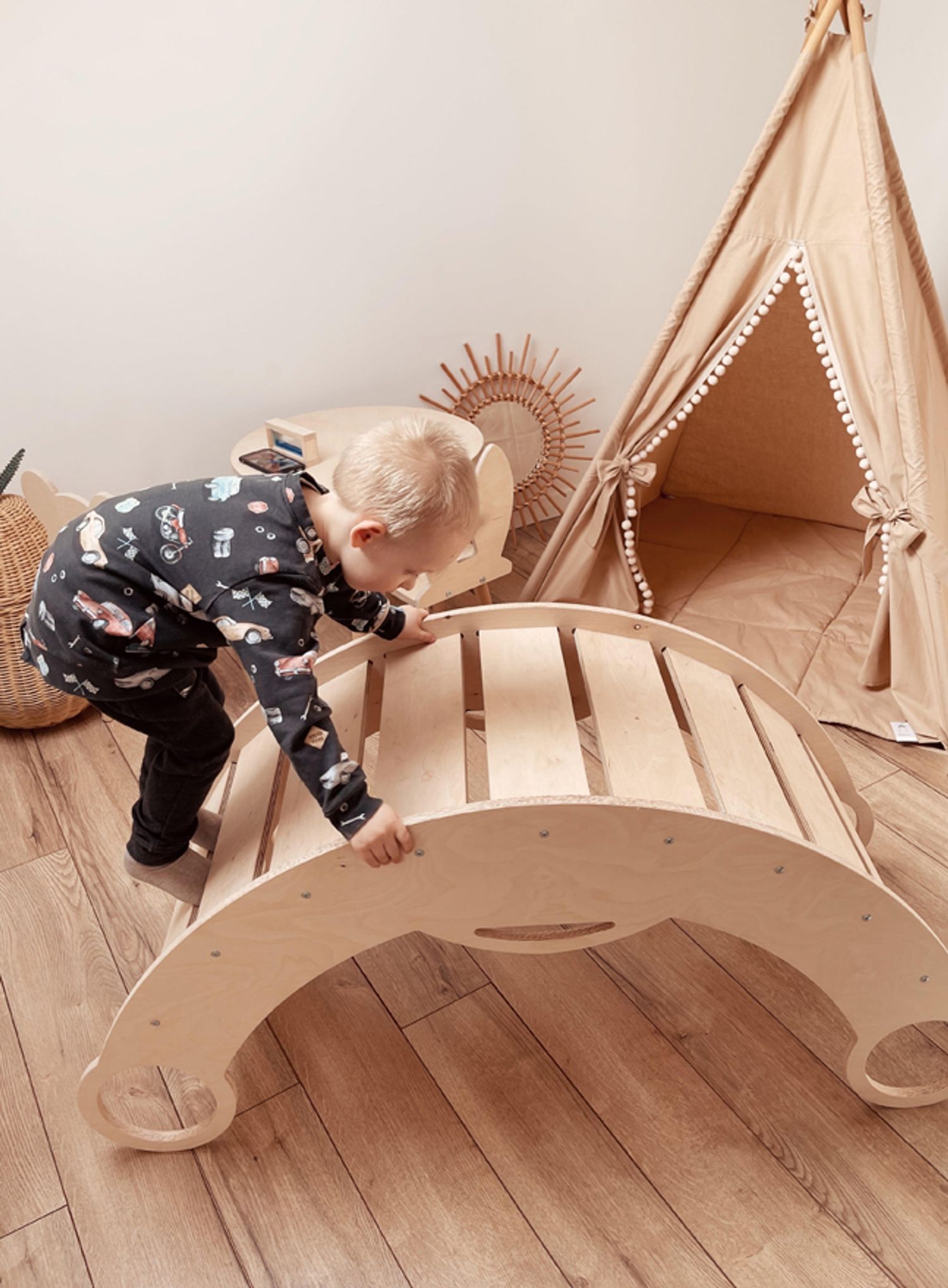Laste kiiktool ja redel 2in1, kasepuidust, 80 cm - Pilt 8
