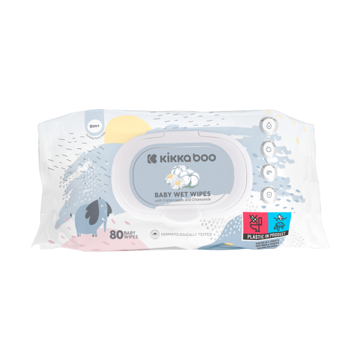 KikkaBoo Cotton Seeds & Chamomile niisked salvrätikud, 80 tk