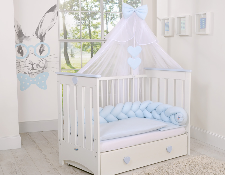 Puidust beebivoodi Lorenzo III 120 × 60 cm, valge-sinine - Pilt 4