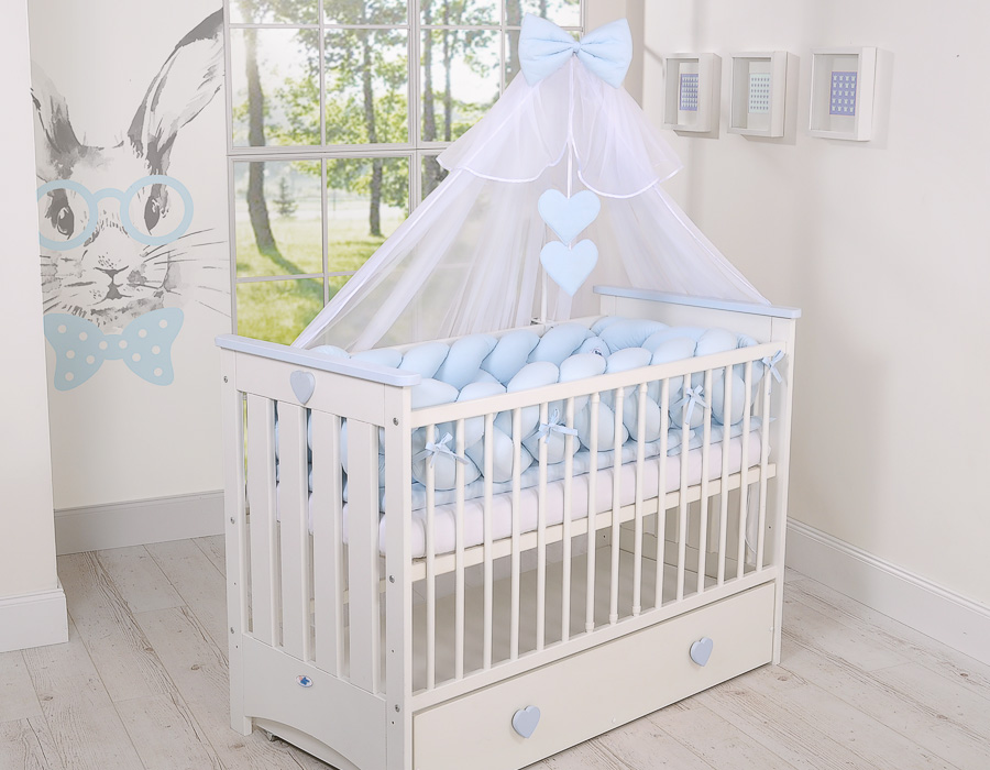 Puidust beebivoodi Lorenzo III 120 × 60 cm, valge-sinine - Pilt 5