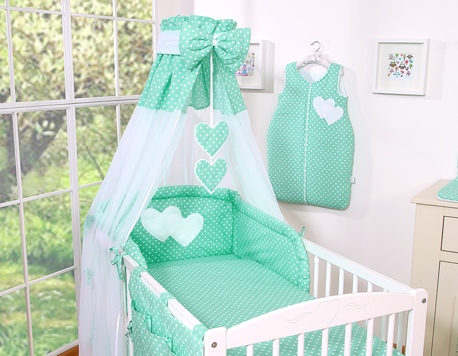 Hanging Hearts 5-osaline baldahhiiniga komplekt, 120×90 cm, põrkekaitse 35×188 cm (täpiline variant)