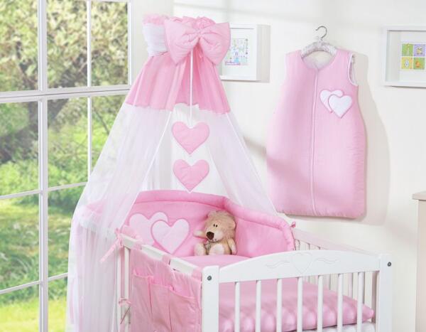Hanging Hearts 5-osaline baldahhiiniga komplekt, 120×90 cm, põrkekaitse 40×190 cm (täpilised variandid)
