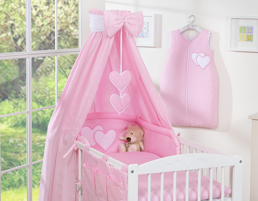 Hanging Hearts 5-osaline baldahhiiniga komplekt, 120×90 cm, põrkekaitse 40×190 cm (täpilised variandid) - Pilt 3